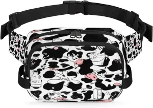 Cute Cow Print Fanny Packs for Women Men Fashion Waist Packs Belt Bag Water-resistant Crossbody Bag Milk Waist Pouch Waist Pack Hip Bum Bag for Hiking Casual Travel Cycling