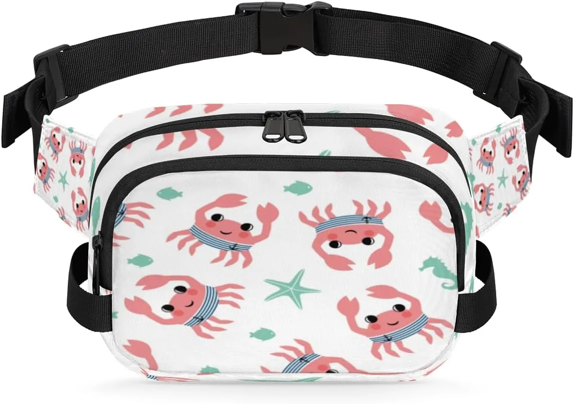 Cute Crab Animal Fanny Packs for Women Men Fashion Waist Packs Belt Bag Water-resistant Crossbody Bag Waist Pouch Waist Pack Hip Bum Bag for Hiking Casual Travel Cycling