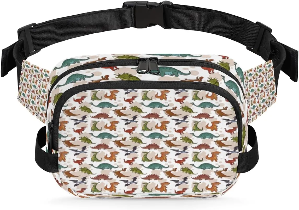 Cute Dinosaurs Pattern Fanny Packs for Women Men Fashion Waist Packs Belt Bag Water-resistant Crossbody Bag Creative Waist Pouch Waist Pack Hip Bum Bag for Hiking Casual Travel Cycling