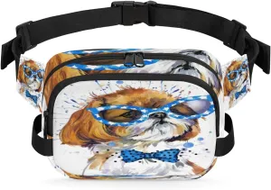 Cute Dog Watercolor Fanny Pack Crossbody Bags for Women Men Waist Packs Hip Bum Bag Cross Body Fanny Pack with Adjustable Strap for Running Hiking Travel
