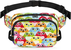 Cute Owl Fanny Packs for Women Men Fashion Waist Packs Belt Bag Water-resistant Crossbody Bag Cartoon Colorful Waist Pouch Waist Pack Hip Bum Bag for Hiking Casual Travel Cycling