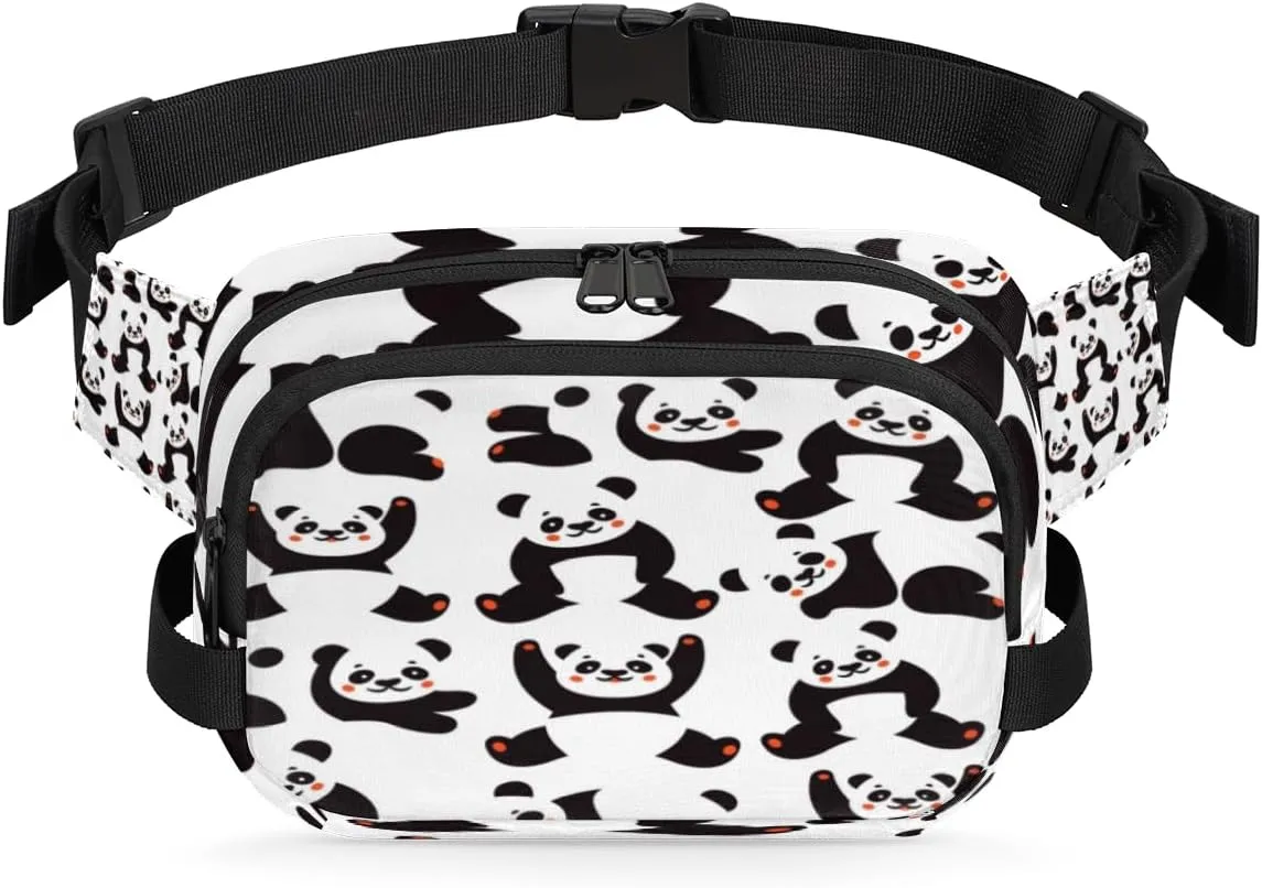 Cute Panda Pattern Fanny Packs for Women Men Fashion Waist Packs Belt Bag Water-resistant Crossbody Bag Animal Waist Pouch Waist Pack Hip Bum Bag for Hiking Casual Travel Cycling