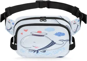 Cute Whale Sailor Cartoon Fanny Packs for Women Men Fashion Waist Packs Belt Bag Water-resistant Crossbody Bag Waist Pouch Waist Pack Hip Bum Bag for Hiking Casual Travel Cycling