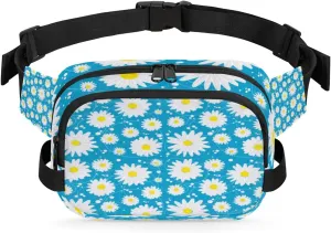 Daisy Dots Blue Fanny Packs for Women Men Fashion Waist Packs Belt Bag Water-resistant Crossbody Bag Waist Pouch Waist Pack Hip Bum Bag for Hiking Casual Travel Cycling