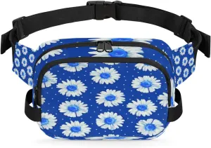 Daisy Dotted Blue Fanny Pack Crossbody Bags for Women Men Waist Packs Hip Bum Bag Cross Body Fanny Pack with Adjustable Strap for Running Hiking Travel