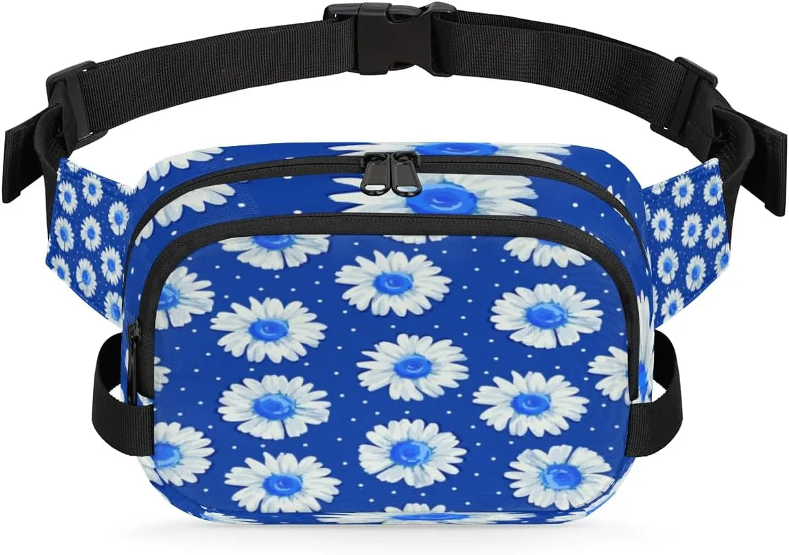 Daisy Dotted Blue Fanny Pack Crossbody Bags for Women Men Waist Packs Hip Bum Bag Cross Body Fanny Pack with Adjustable Strap for Running Hiking Travel