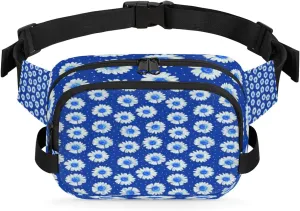 Daisy Dotted Blue Fanny Packs for Women Men Fashion Waist Packs Belt Bag Water-resistant Crossbody Bag Waist Pouch Waist Pack Hip Bum Bag for Hiking Casual Travel Cycling
