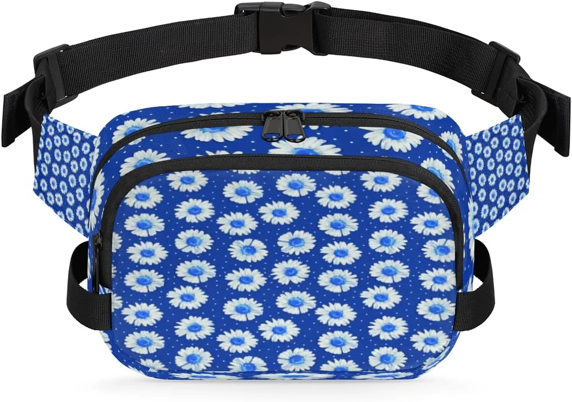 Daisy Dotted Blue Fanny Packs for Women Men Fashion Waist Packs Belt Bag Water-resistant Crossbody Bag Waist Pouch Waist Pack Hip Bum Bag for Hiking Casual Travel Cycling