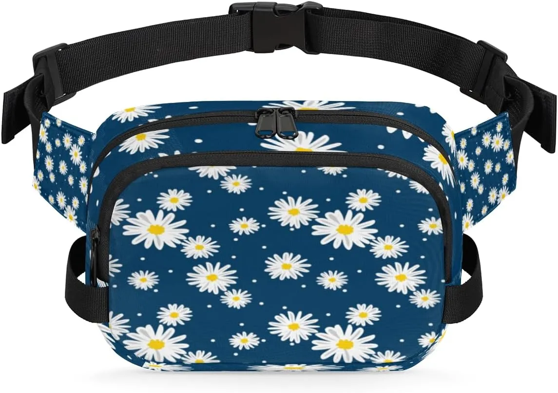 Daisy Fanny Pack Crossbody Bags for Women Men Waist Packs Blue White Dots Hip Bum Bag Cross Body Fanny Pack with Adjustable Strap for Running Hiking Travel