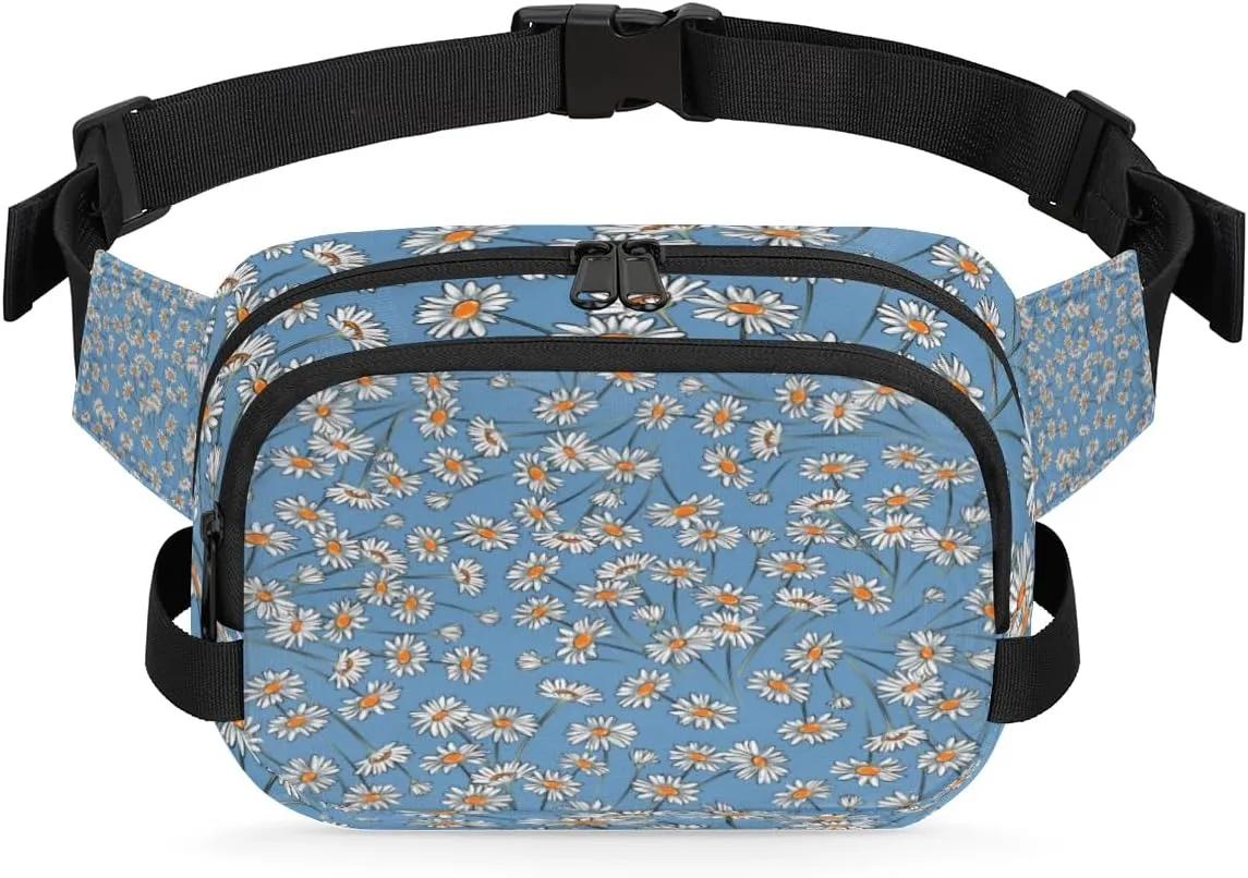 Daisy Pattern Flower Fanny Packs for Women Men Fashion Waist Packs Belt Bag Water-resistant Crossbody Bag Waist Pouch Waist Pack Hip Bum Bag for Hiking Casual Travel Cycling