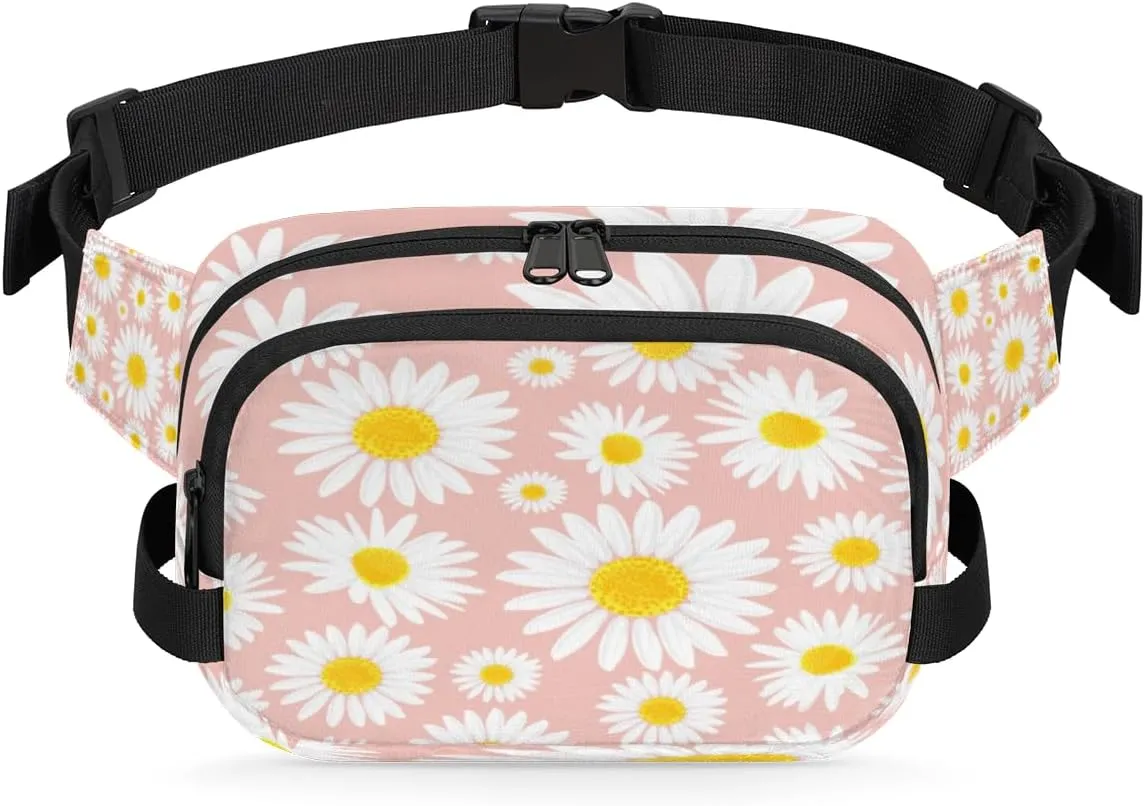 Daisy Pink Aesthetic Fanny Pack Crossbody Bags for Women Men Waist Packs Hip Bum Bag Cross Body Fanny Pack with Adjustable Strap for Running Hiking Travel