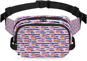 Daisy Stripe Flower Fanny Packs for Women Men Fashion Waist Packs Belt Bag Water-resistant Crossbody Bag Waist Pouch Waist Pack Hip Bum Bag for Hiking Casual Travel Cycling