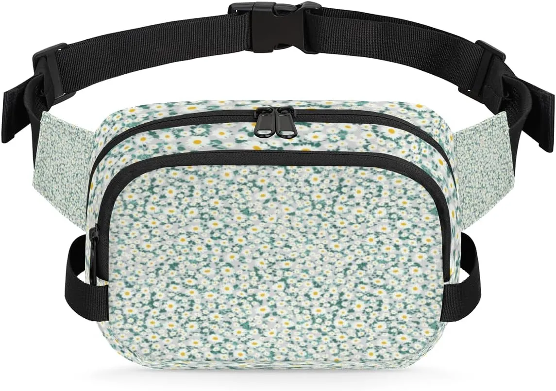 Daisy White Flower Fanny Pack Crossbody Bags for Women Men Waist Packs Hip Bum Bag Cross Body Fanny Pack with Adjustable Strap for Running Hiking Travel