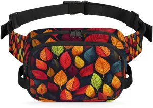 Dark Color Leaf Fanny Packs for Women Men Fashion Waist Packs Belt Bag Water-resistant Crossbody Bag Leaves Waist Pouch Waist Pack Hip Bum Bag for Hiking Casual Travel Cycling
