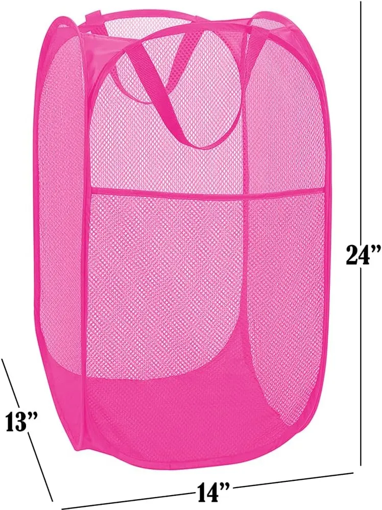 Deluxe Strong Mesh Pop up Laundry Hamper Basket with Side Pocket for Laundry Room, Bathroom, Kids Room, College Dorm or Travel Blush
