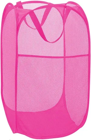Deluxe Strong Mesh Pop up Laundry Hamper Basket with Side Pocket for Laundry Room, Bathroom, Kids Room, College Dorm or Travel Blush