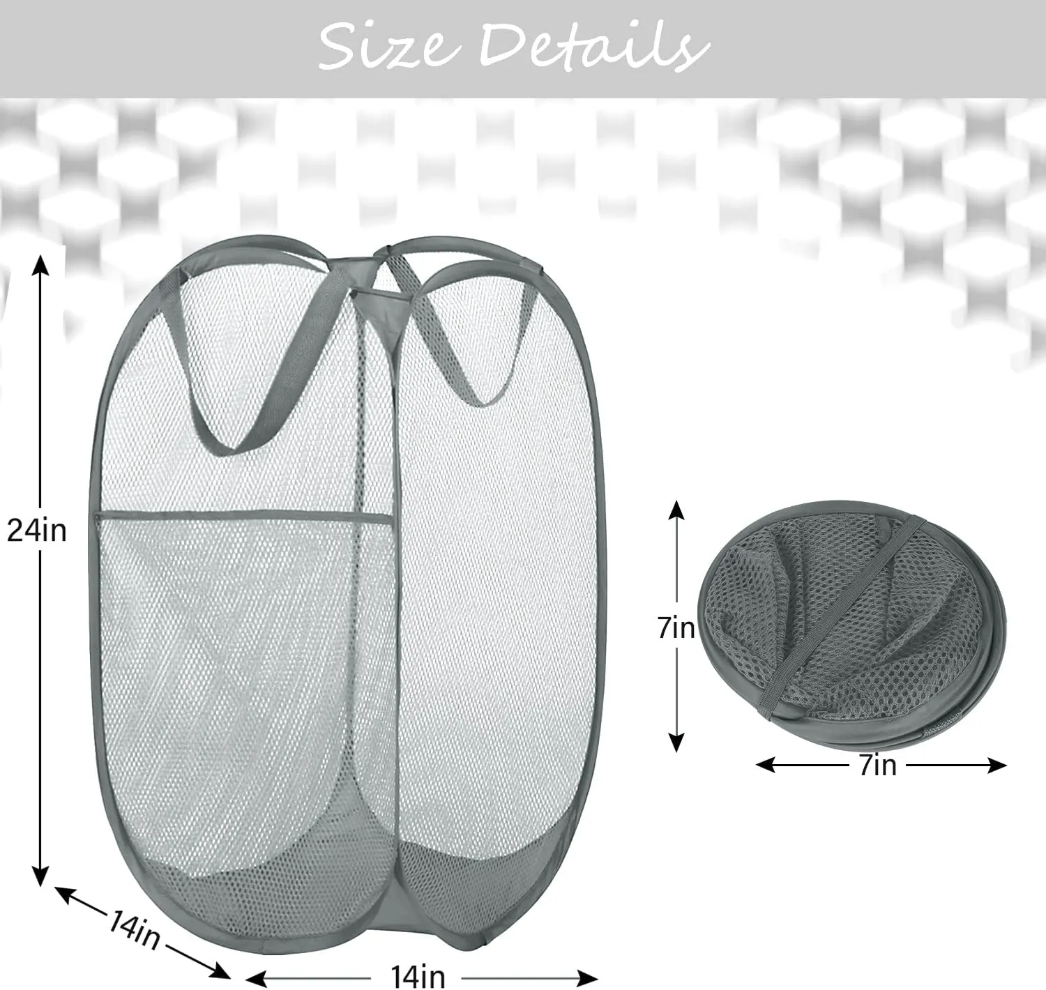 Deluxe Strong Mesh Pop up Laundry Hamper Basket with Side Pocket for Laundry Room, Bathroom, Kids Room, College Dorm or Travel Grey