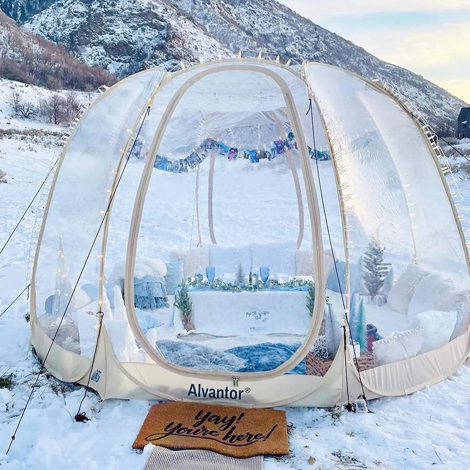 Deodesic Dome Screen House Igloo Tent Pop Up Bubble Tent I 12’ x 12’ Large I Beigee