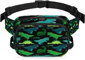Dinosaur Cute Fanny Packs for Women Men Fashion Waist Packs Belt Bag Water-resistant Crossbody Bag Dino Green Waist Pouch Waist Pack Hip Bum Bag for Hiking Casual Travel Cycling