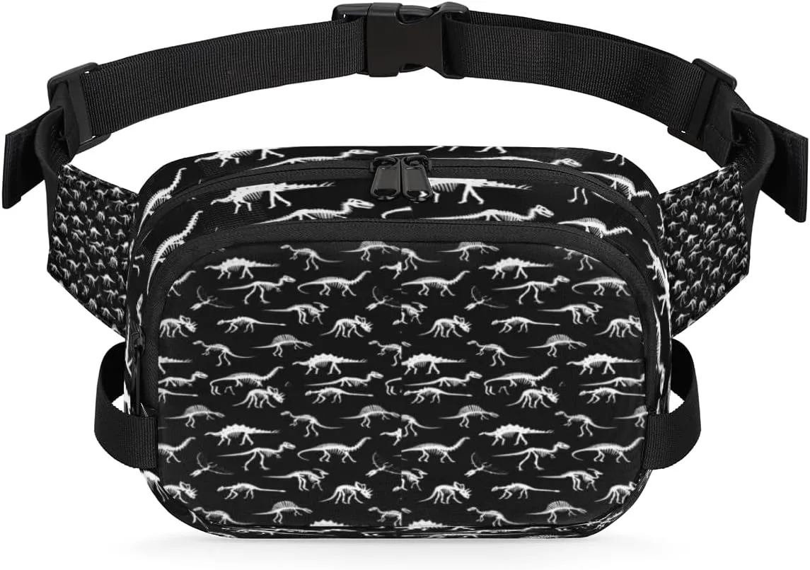 Dinosaur Skeleton Fanny Pack Crossbody Bags for Women Men Waist Packs Cute Funny Hip Bum Bag Cross Body Fanny Pack with Adjustable Strap for Running Hiking Travel
