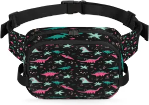 Dinosaurs Pink Sage Green Fanny Packs for Women Men Fashion Waist Packs Belt Bag Water-resistant Crossbody Bag Waist Pouch Waist Pack Hip Bum Bag for Hiking Casual Travel Cycling