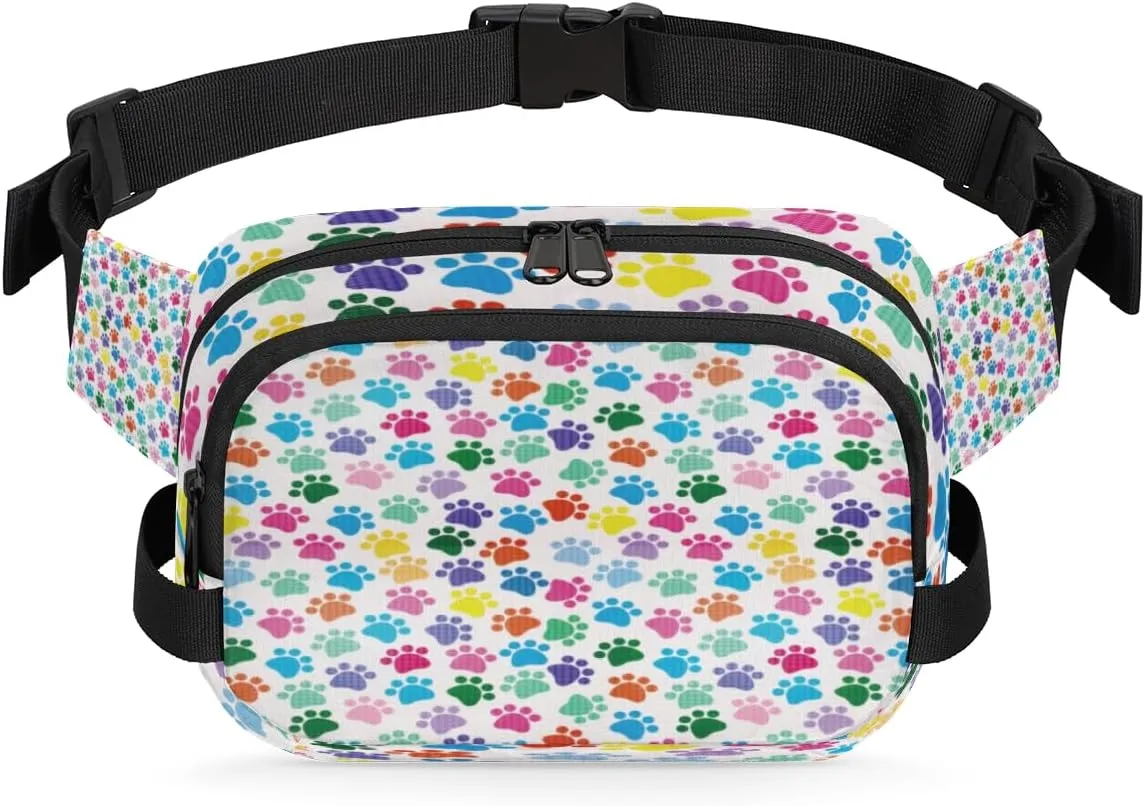 Dog Cats Paw Fanny Packs for Women Men Fashion Waist Packs Belt Bag Water-resistant Crossbody Bag Cute Waist Pouch Waist Pack Hip Bum Bag for Hiking Casual Travel Cycling