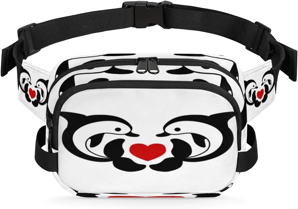 Dolphin Heart Kawaii Fanny Packs for Women Men Fashion Waist Packs Belt Bag Water-resistant Crossbody Bag Waist Pouch Waist Pack Hip Bum Bag for Hiking Casual Travel Cycling