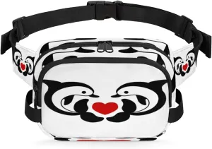 Dolphin Heart Kawaii Fanny Packs for Women Men Fashion Waist Packs Belt Bag Water-resistant Crossbody Bag Waist Pouch Waist Pack Hip Bum Bag for Hiking Casual Travel Cycling
