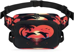 Dolphin Sunset Fanny Pack Crossbody Bags for Women Men Waist Packs Hip Bum Bag Cross Body Fanny Pack with Adjustable Strap for Running Hiking Travel