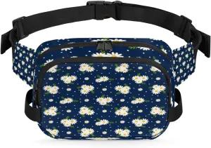 Dotted Daisy Fanny Packs for Women Men Fashion Waist Packs Belt Bag Water-resistant Crossbody Bag Navy Blue Waist Pouch Waist Pack Hip Bum Bag for Hiking Casual Travel Cycling