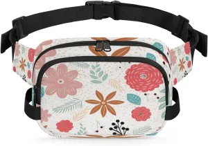 Dotted Flower Fanny Pack Crossbody Bags for Women Men Waist Packs Pink Hip Bum Bag Cross Body Fanny Pack with Adjustable Strap for Running Hiking Travel