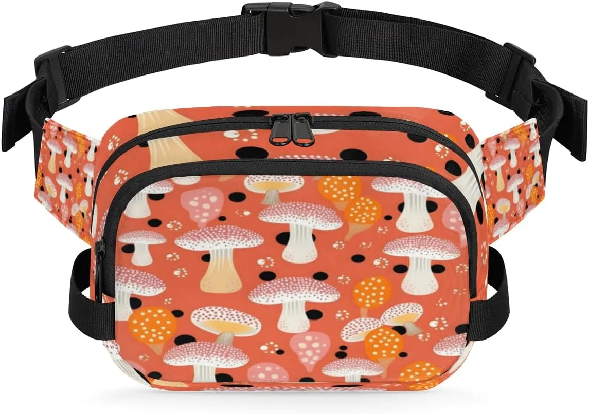 Dotted Mushroom Fanny Packs for Women Men Fashion Waist Packs Belt Bag Water-resistant Crossbody Bag Aesthetic Mushroom Waist Pouch Waist Pack Hip Bum Bag for Hiking Casual Travel Cycling