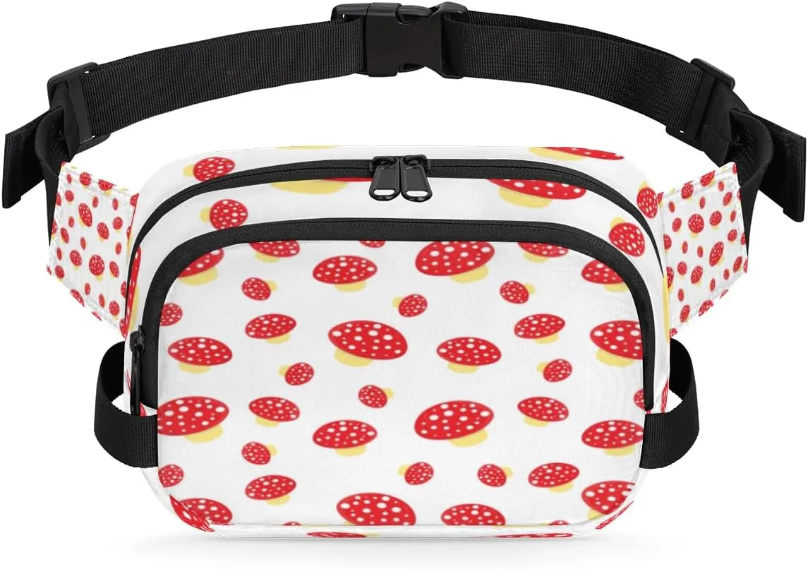 Dotted Mushroom Fanny Packs for Women Men Fashion Waist Packs Belt Bag Water-resistant Crossbody Bag Funny Cute Waist Pouch Waist Pack Hip Bum Bag for Hiking Casual Travel Cycling