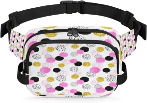 Dotted Pattern Fanny Packs for Women Men Fashion Waist Packs Belt Bag Water-resistant Crossbody Bag Pink Gold Waist Pouch Waist Pack Hip Bum Bag for Hiking Casual Travel Cycling