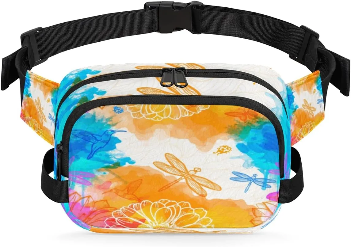 Dragonflies Birds Flowers Fanny Pack Crossbody Bags for Women Men Waist Packs Hip Bum Bag Cross Body Fanny Pack with Adjustable Strap for Running Hiking Travel