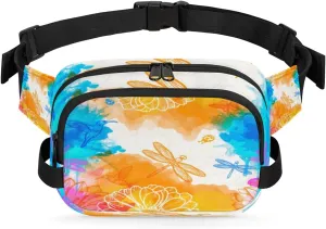 Dragonflies Birds Flowers Fanny Pack Crossbody Bags for Women Men Waist Packs Hip Bum Bag Cross Body Fanny Pack with Adjustable Strap for Running Hiking Travel