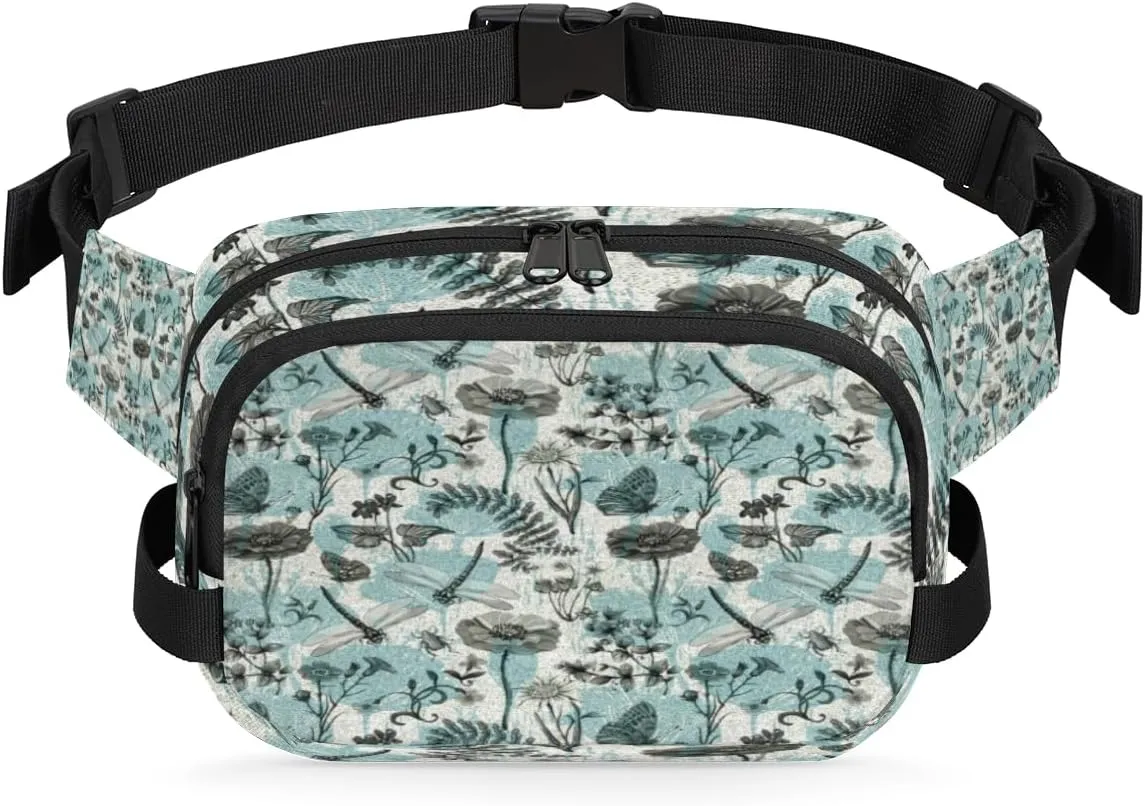 Dragonfly Butterfly Fanny Packs for Women Men Fashion Waist Packs Belt Bag Water-resistant Crossbody Bag Sage Green Waist Pouch Waist Pack Hip Bum Bag for Hiking Casual Travel Cycling