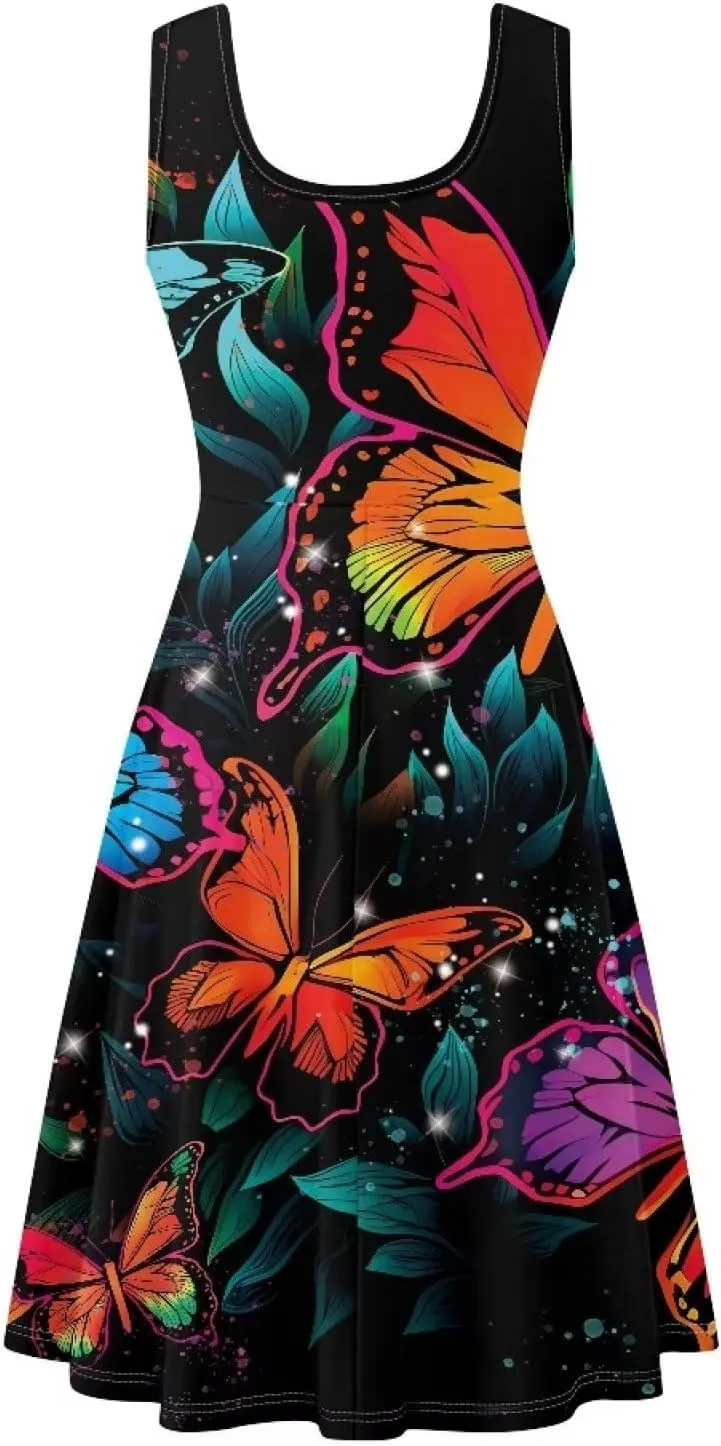 Dreaweet Casual Sleeveless Dresses for Women Girls, Round Neck Tank Dresses with Pockets Summer Sundress Size XS-4XL