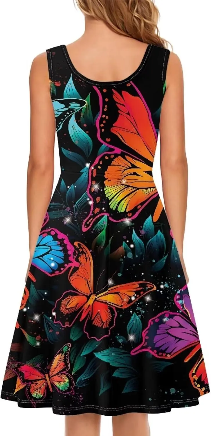 Dreaweet Casual Sleeveless Dresses for Women Girls, Round Neck Tank Dresses with Pockets Summer Sundress Size XS-4XL