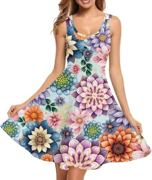 Dreaweet Casual Sleeveless Dresses for Women Girls, Round Neck Tank Dresses with Pockets Summer Sundress Size XS-4XL