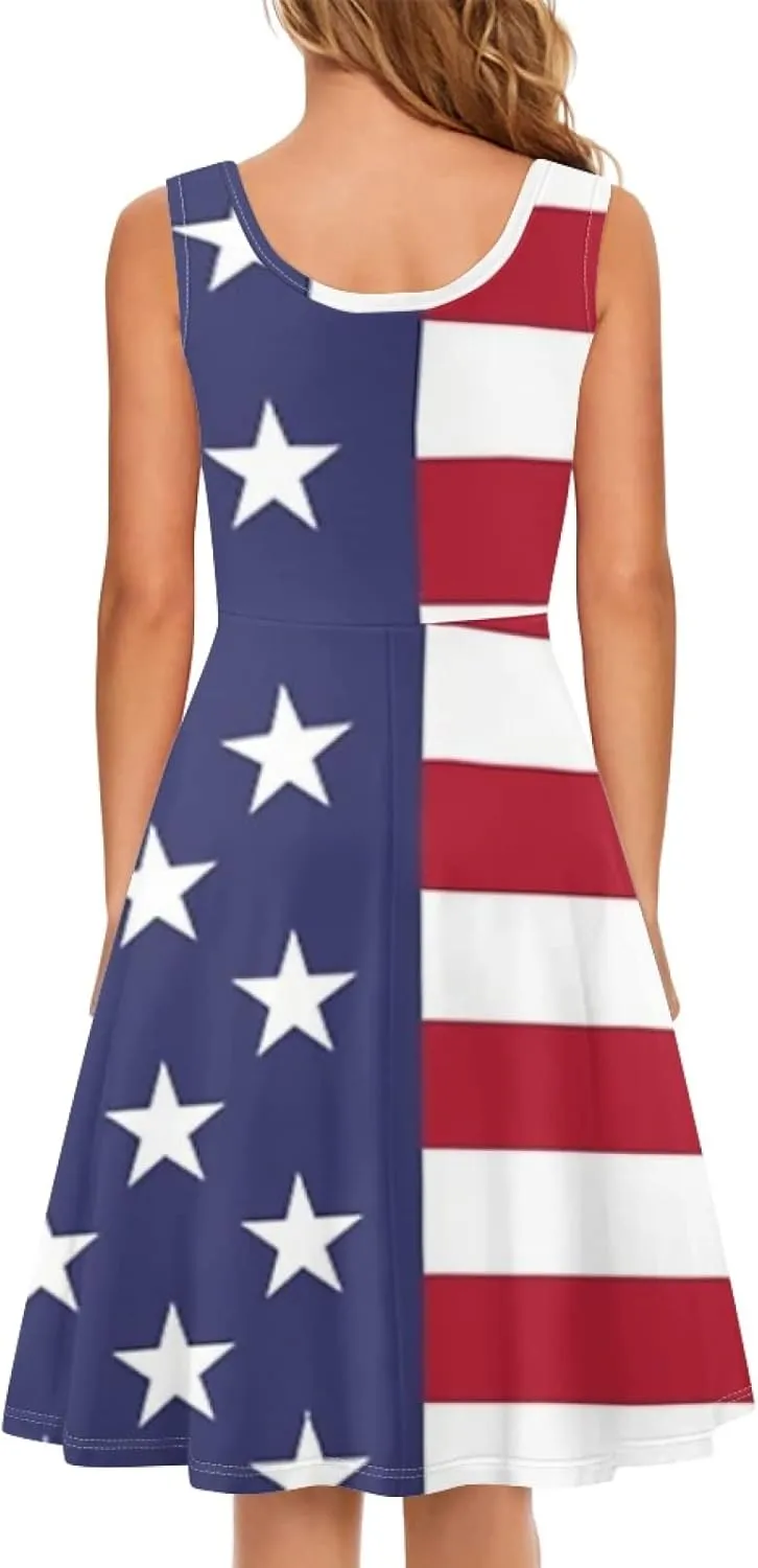 Dreaweet Casual Sleeveless Dresses for Women Girls, Round Neck Tank Dresses with Pockets Summer Sundress Size XS-4XL