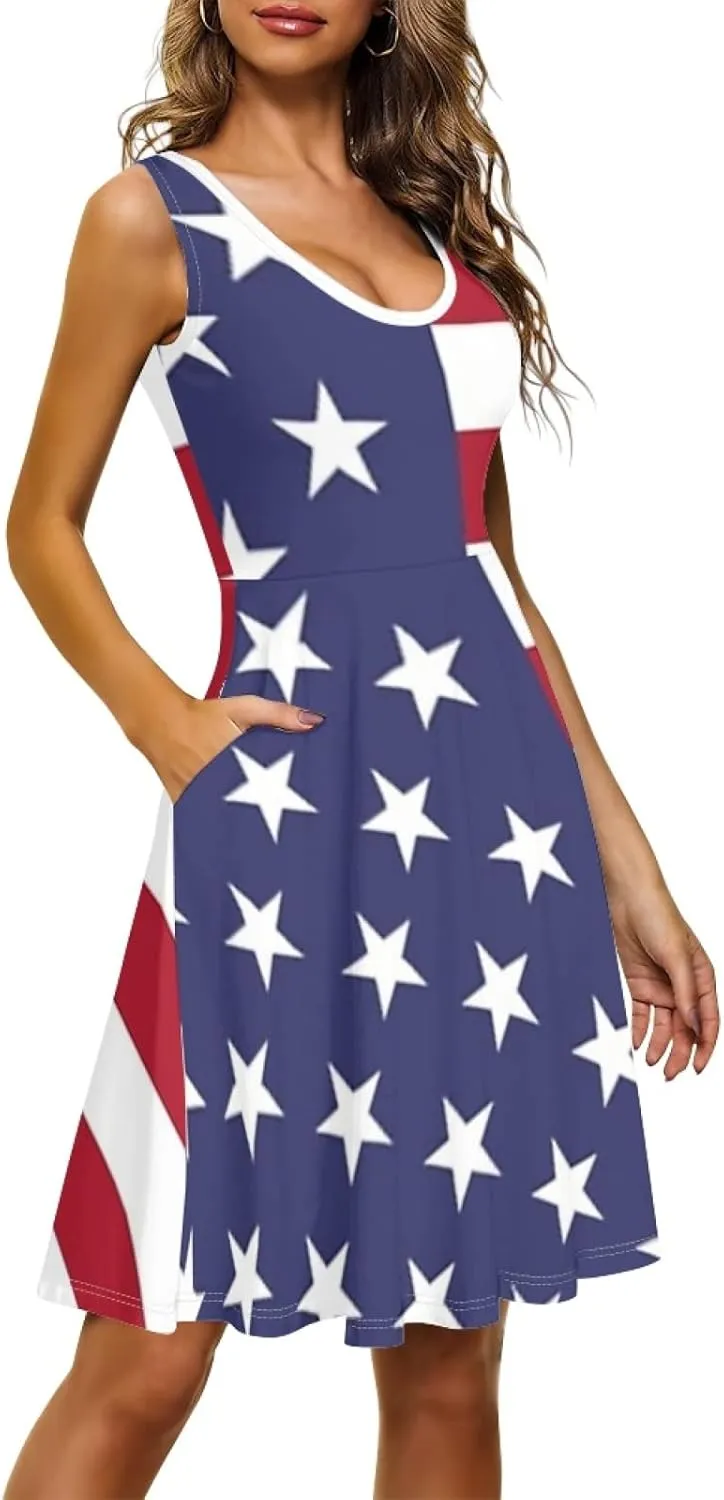 Dreaweet Casual Sleeveless Dresses for Women Girls, Round Neck Tank Dresses with Pockets Summer Sundress Size XS-4XL