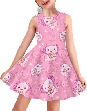 Dreaweet Cute Girl's Dresses Casual Loose Tank Party Dress Midi Swing Dresses Cute Shift Dress for 3-16 Years Old Kids