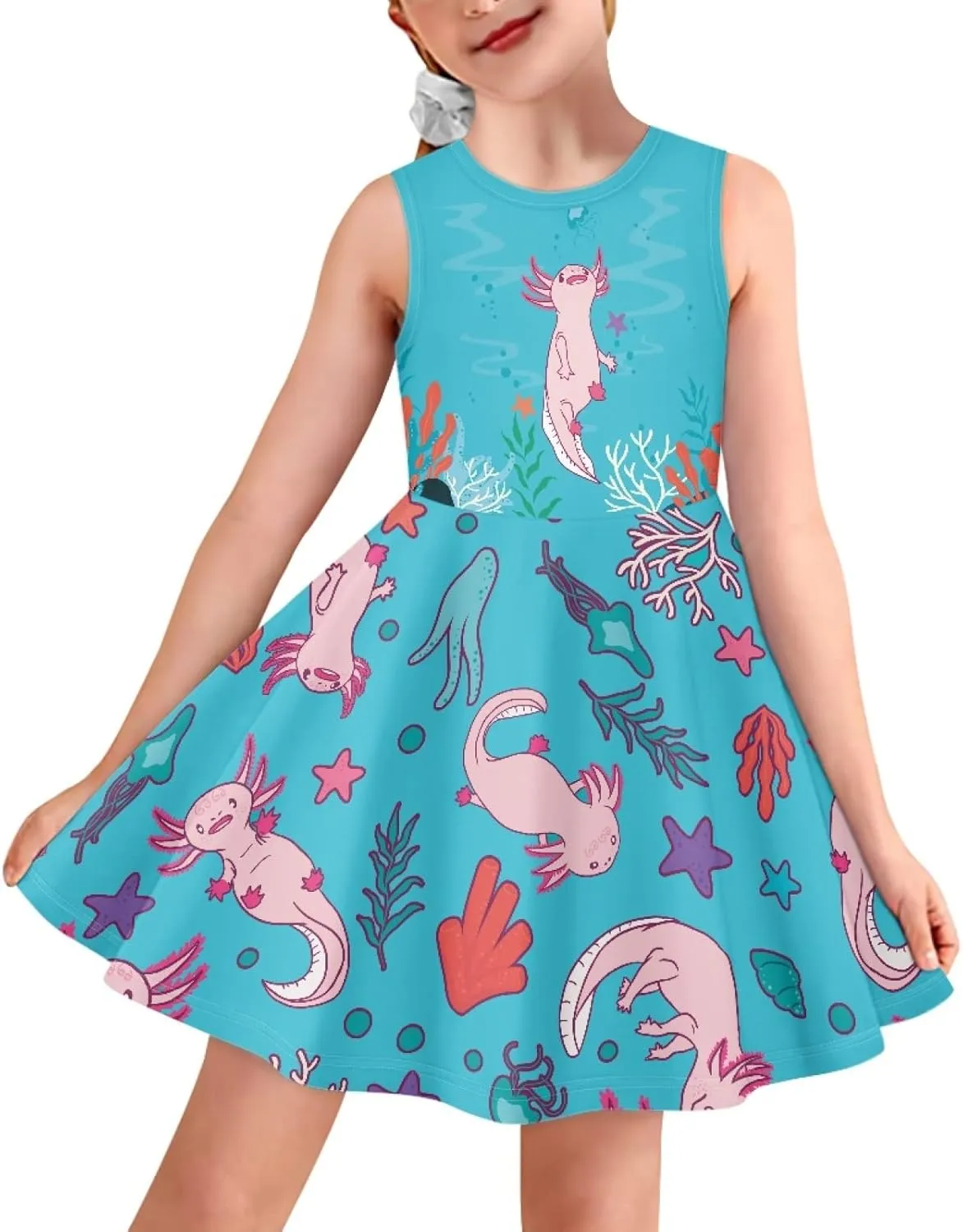 Dreaweet Cute Girl's Dresses Casual Loose Tank Party Dress Midi Swing Dresses Cute Shift Dress for 3-16 Years Old Kids