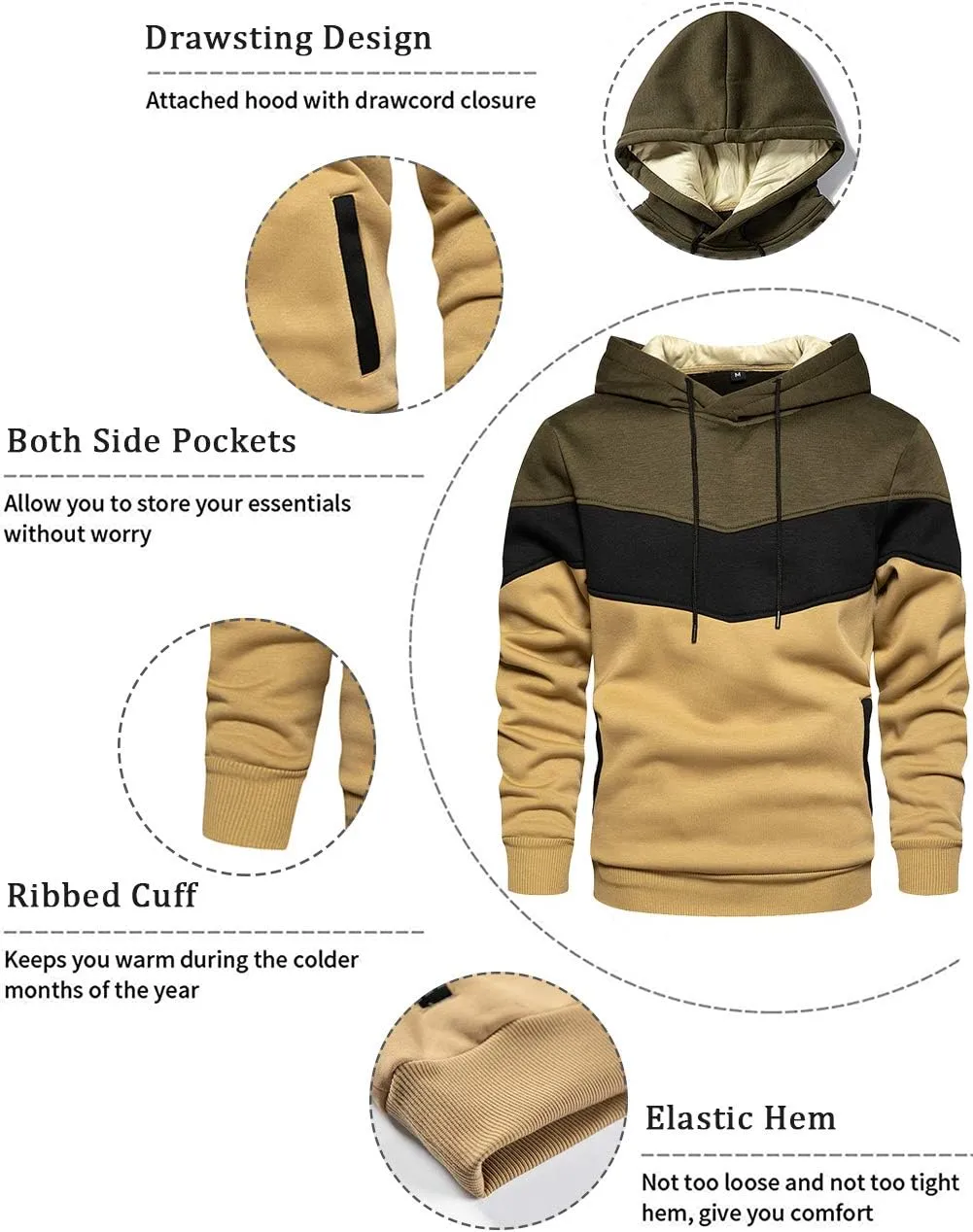 DUOFIER Mens Athletic Hoodies Color Block Hooded Fleece Sweatshirt