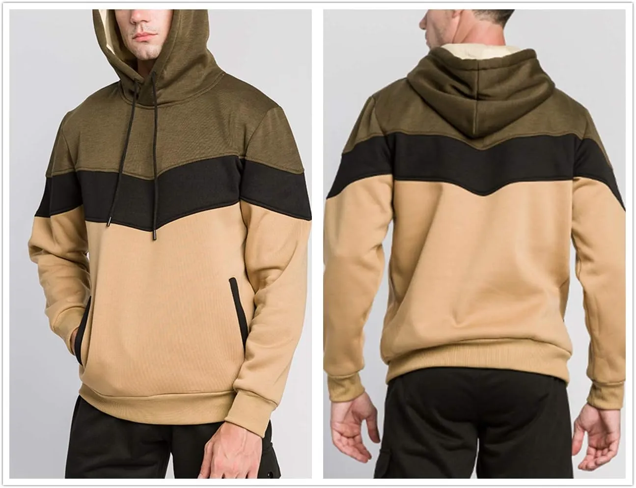 DUOFIER Mens Athletic Hoodies Color Block Hooded Fleece Sweatshirt