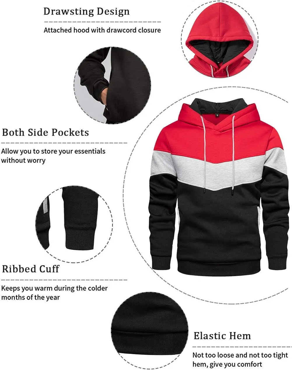 DUOFIER Mens Athletic Hoodies Color Block Hooded Fleece Sweatshirt