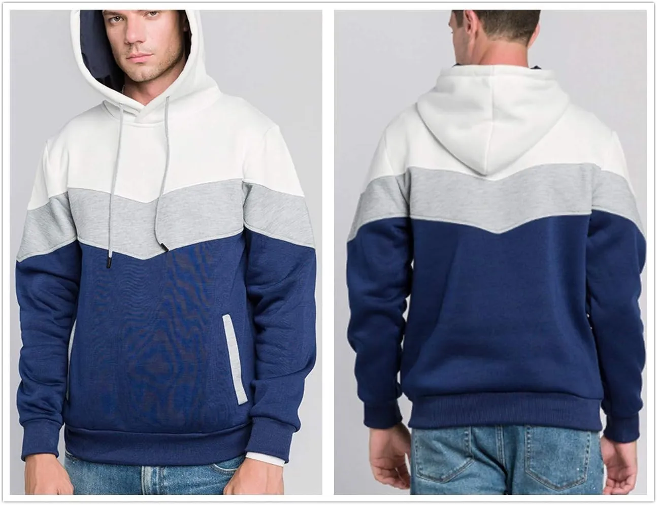 DUOFIER Mens Athletic Hoodies Color Block Hooded Fleece Sweatshirt