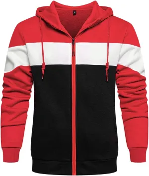 DUOFIER Men's Hoodies Zip Front Sweatshirt Color Blocking Hooded