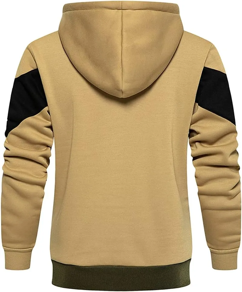 DUOFIER Men's Hoodies Zip Front Sweatshirt Color Blocking Hooded